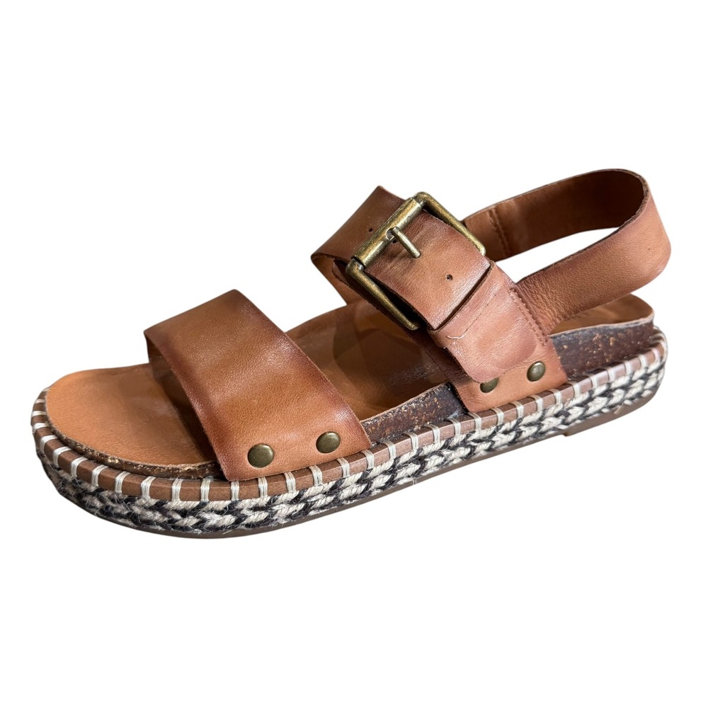 Lucky Brand Leather Sandals Women's 7M Brown Umora Platform Boho Indie Gypsy